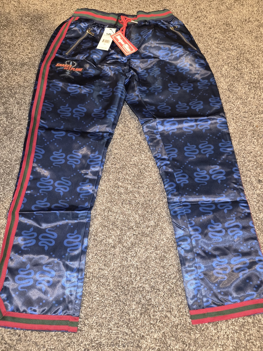 Snake-Print Satin Joggers with Red-Green Trim - Men